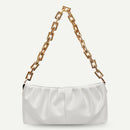 Women Evening Clutch Pleated PU Solid Shoulder Handbag Chain Totes (Beige)