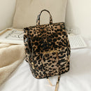 Fashion Leopard Women Backpack Retro PU Leather Shoulder Schoolbags (Khaki)