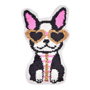 dog wearing heart glasses reversible change color sequins sew on patches stickME