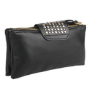Women PU Leather Fashion Black Rivet Handbag Clutch Bag Zipper Long Wallet