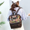 Tropical Plant Print Travel Backpacks Nylon Women School Bags (Dark Brown)