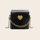 Women Bucket Shoulder Bag Leather Love Buckle Chain Crossbody Bags (Black) A