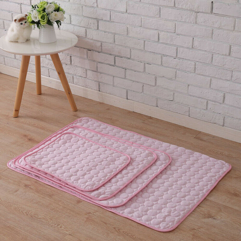 Summer Pet Cooling Ice Mat Cat Puppy Dog Sleeping Blanket Cushion (Pink L) A