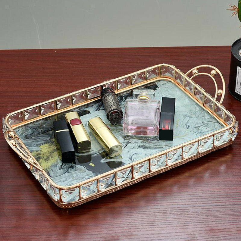 Rectangle Golden Mirror Candle Table Centrepiece Serving Tray Decorative Plate