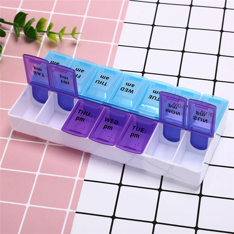1pc Medical 7 Day Pill Box Drug Storage 14 Slots Pill Box Weekly Storage Cas`US