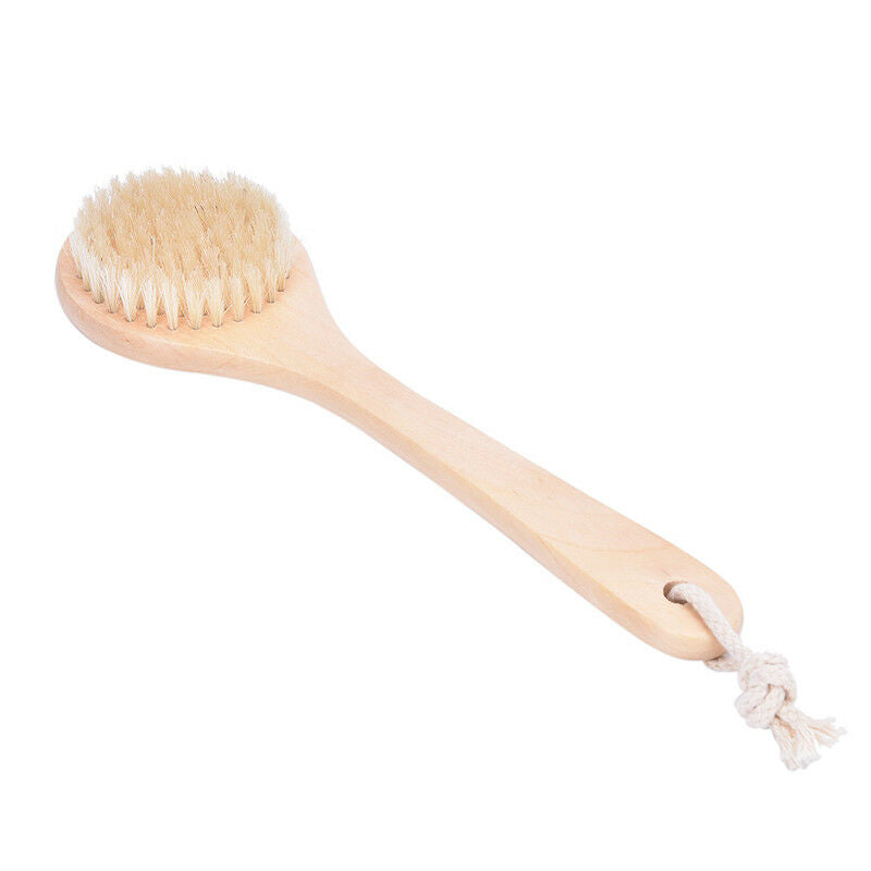 Natural Wood Bristle Body Brush Long Handle Bath Shower Spa Scrubber 3C