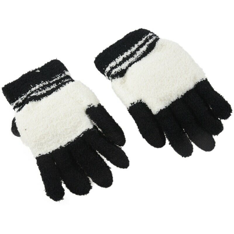 Women Winter Sweet Panda Design Touchscreen Gloves Black White