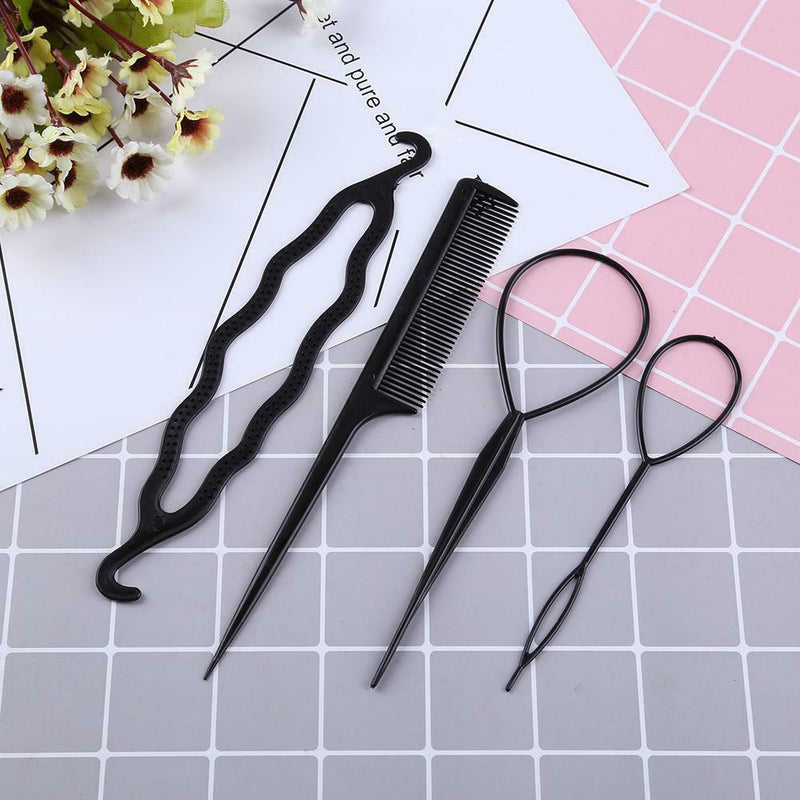 4pcs Hair Styling Tools Ponytail Braider Hair Bun Maker Plastic Loop (2) A