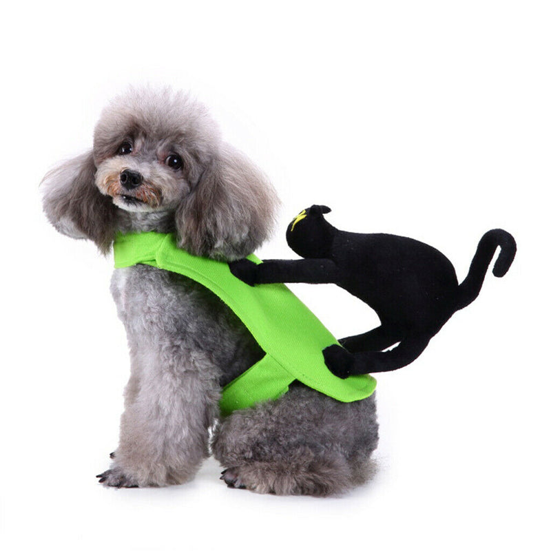 Christmas Halloween Dog Costumes Black Cat Riding on Dog Pet Cat Suit L