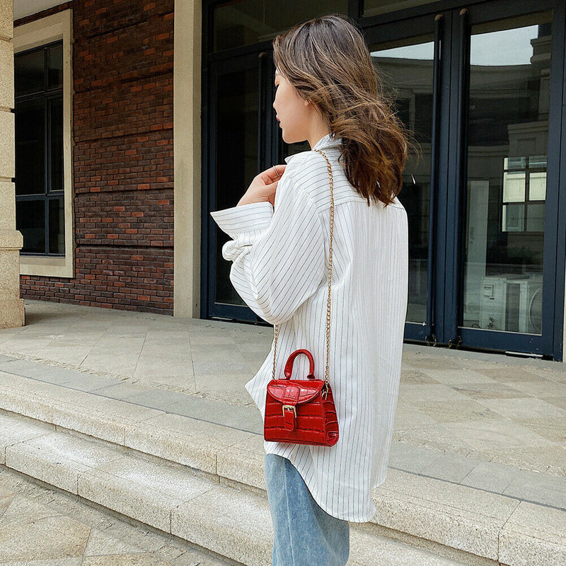 Elegant Leather Mini Shoulder Bags Women Chain Messenger Handbag (Red)