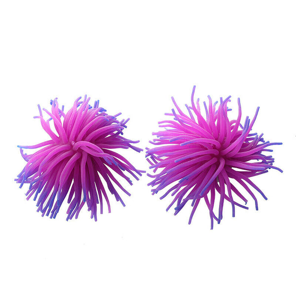 2 x Silicone Aquarium Fish Tank Coral Ornament Decoration--Purple G9S4