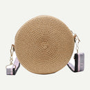 Handmade Straw Weave Round Women Small Beach Shoulder Bags (Dark Khaki)