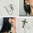 Goth Punk Rock Black Cross Chain Wrap Cuff Earrings Jewelry Piercing Required
