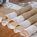Burlap Home Wedding Table Runner Natural Jute Lace Trimmed Decoration 108 x 11"