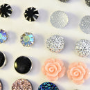 12 Pairs Charm Rhinestone Crystal Earrings Set Women Ear Stud Fashion Jewelry
