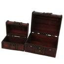 2pcs Retro Wooden Lock Treasure Chest Jewelry Storage Box Container Holder