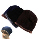 BLUE Men Elastic Plush Knitted Hat Cap Outdoor Winter Warm Headwear Beanie Neu