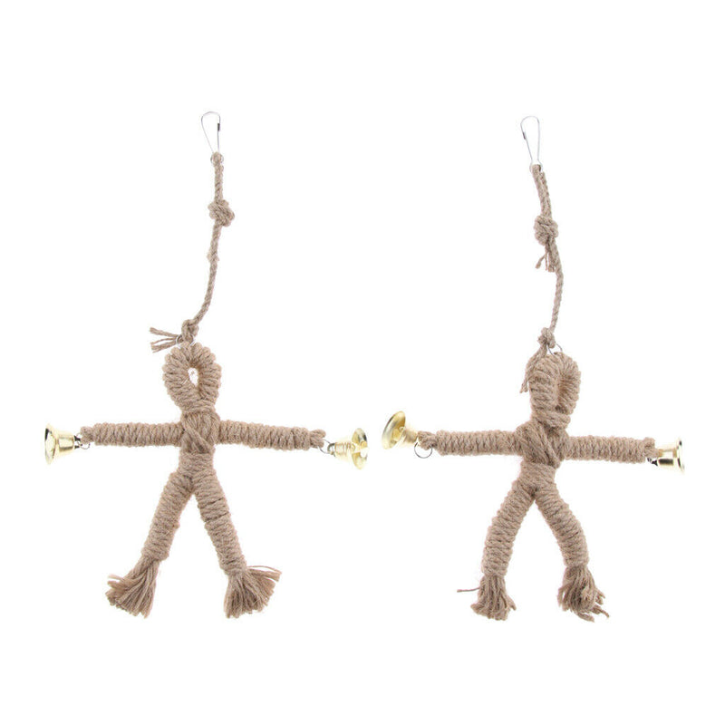 2Pcs Bird Toys Natural Rope Scarecrows Cage Swing Parrot Foraging Chew Shredder