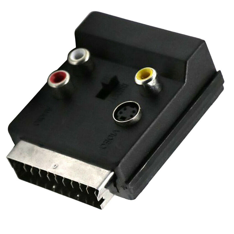 Switchable Scart Male to Scart Female M/F S-Video 3 RCA Audio Socket Black