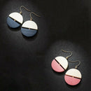 Small Fresh Matching Wood Semi-Circular Stitching Stud Earrings Navy U4F6