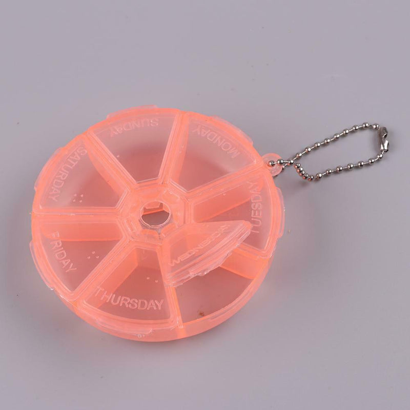 Portable 7 Day Weekly Round Drug Pill Box Medicine Splitters (Watermelon)
