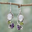 Sliver Plated Crystal Rainbow Moonstone Drop Dangle Hook Earrings Studs JeweJ3C