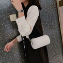 Fashion Women Leather Messenger Bag Cylinder Retro Shoulder Bags (White) A