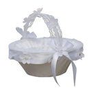 White Satin Lace Wedding Ceremony Flower Girl Basket Bowknot Rhinestone MEX