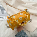 Daisy Flower Handbag Beach Women Canvas Chain Shoulder Bucket Bag (Yellow)