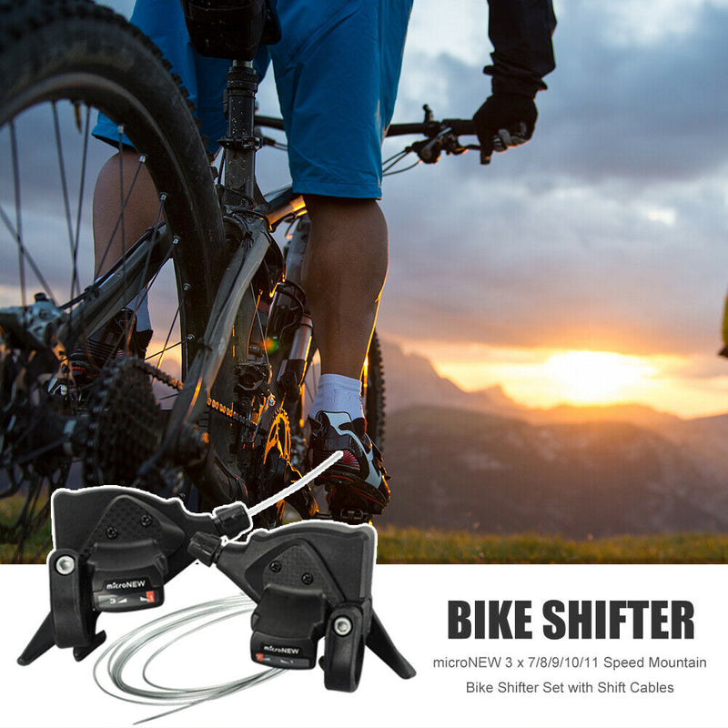 microNEW 3 x 7 Speed Mountain Bike Shifter Gear Lever Set with Shift Cables A