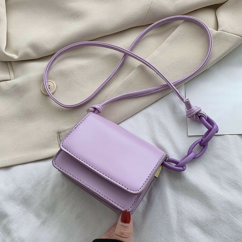 Leather Women Messenger Bag Mini Square Shoulder Satchel Handbags (Purple) A