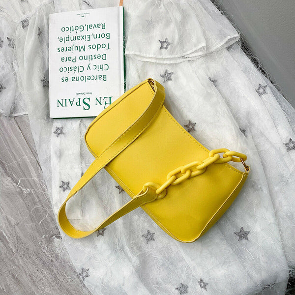 Women Solid Evening Clutch Shoulder Handbags PU Leather Totes Bags (Yellow)