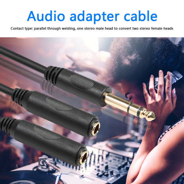 6.35 mm Male to 2 6.35 mm Female Adapter Cable Y Splitter Stereo Audio Cord A#S