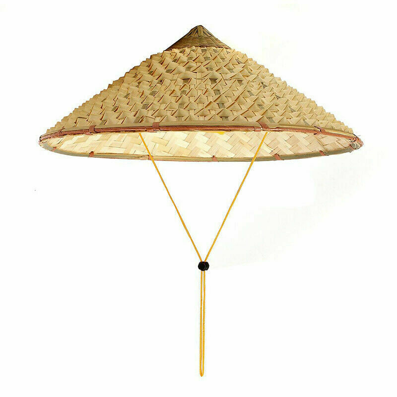 Vietnamese Japanese Coolie Straw Bamboo Cone Sun Hat Garden Farmer Fishing R8X2