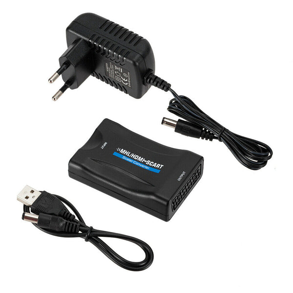 1080P HDMI to SCART Video Audio Converter with DC Cable for HD TV (EU) A#S