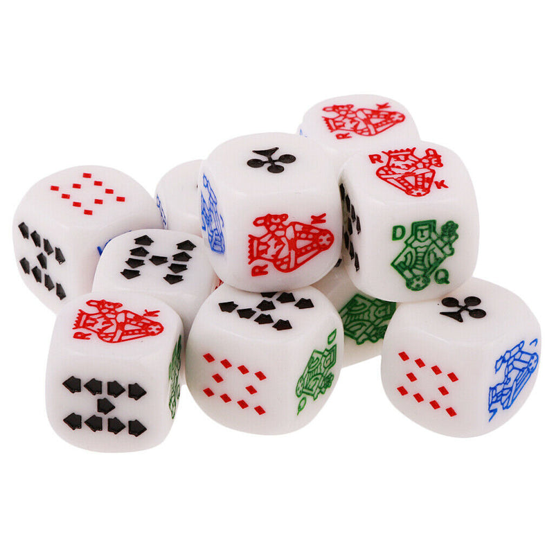10 Pieces 12mm/0.47inch Acrylic 6-Sided Poker Dice With Symbols A K Q J 10 9