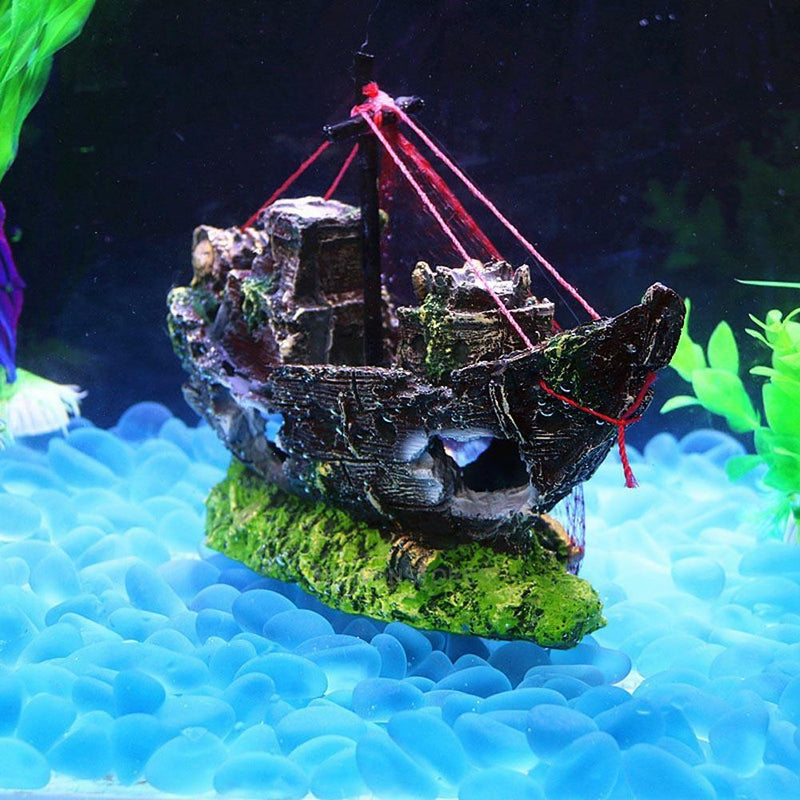 Fish Tank Decoration Cave Decor Sailing Boat Shipwreck Aquarium Sunk Ship Wreck