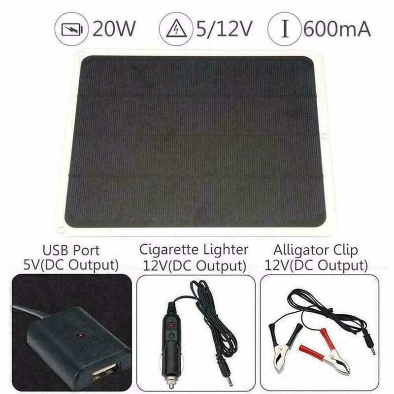 20W 12V Outdoor Car Boat Yacht Solar Panel Trickle Charger Battery Power K0N9