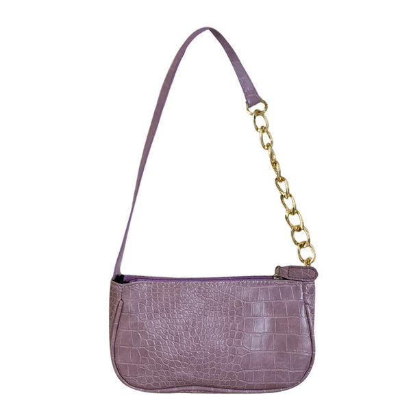 Alligator Pattern Handbag Tote Women Leather Underarm Shoulder Bag (Purple)