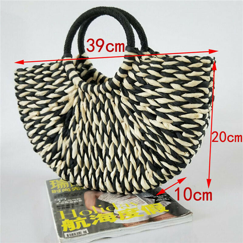 New Women round bucket semicircle straw bag handmade net color woven basket U1D9
