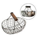 Iron Retro Fruit Egg Bread Storage Basket Wood Handle Kitchen Organizer