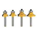 4 Piece 1/2'' 3/8'' 1/4'' 1/8'' Round Over Edge Forming Router Bits - 1/4" Shank