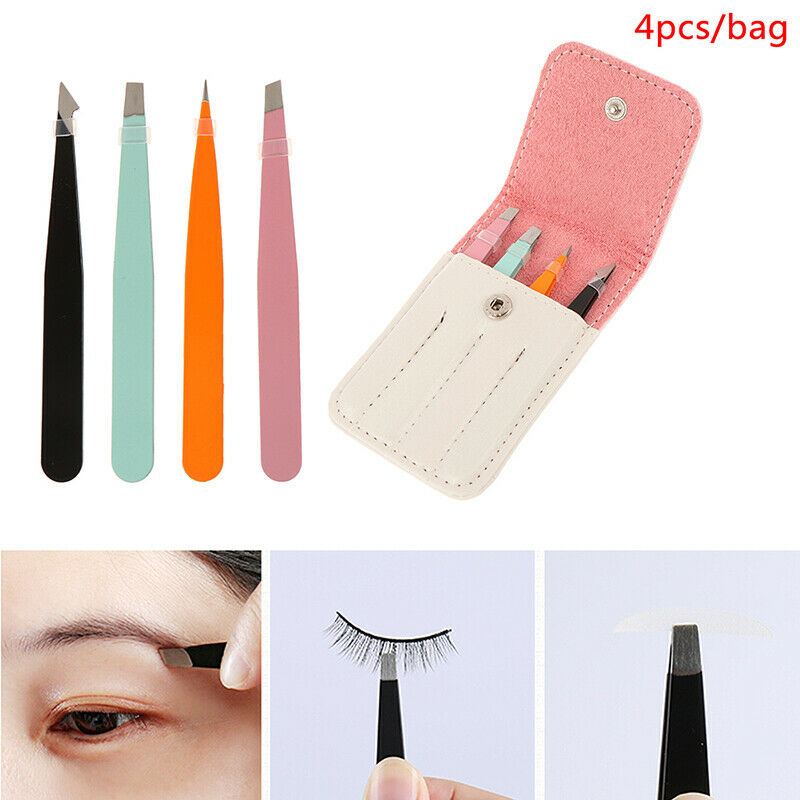 4Pcs/bag Eyebrow Tweezers Stainless Steel Point Slant Flat Tip Removal MakB TE