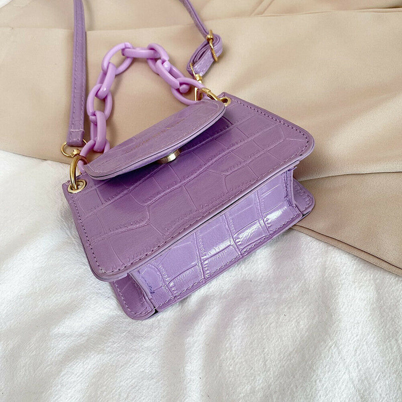 Women Mini Totes PU Solid Shoulder Money Bag Messenger Handbags (Purple)