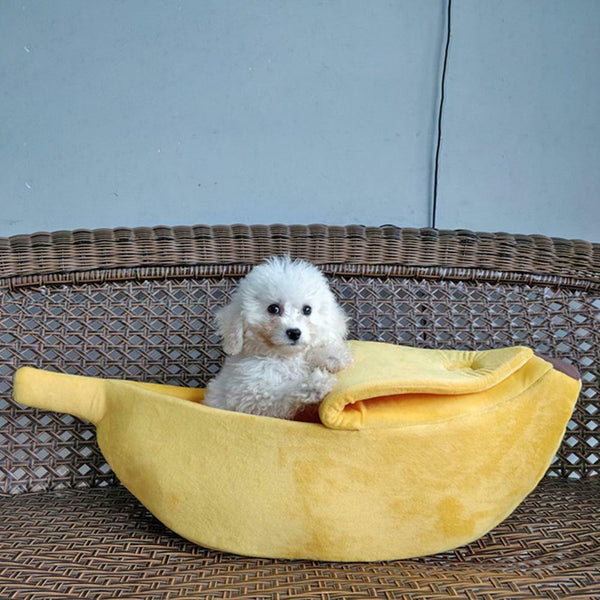 Cute Banana Shape Pets Bed House Warm Cat Nest Dog Mat Kennel (Yellow S) A#S