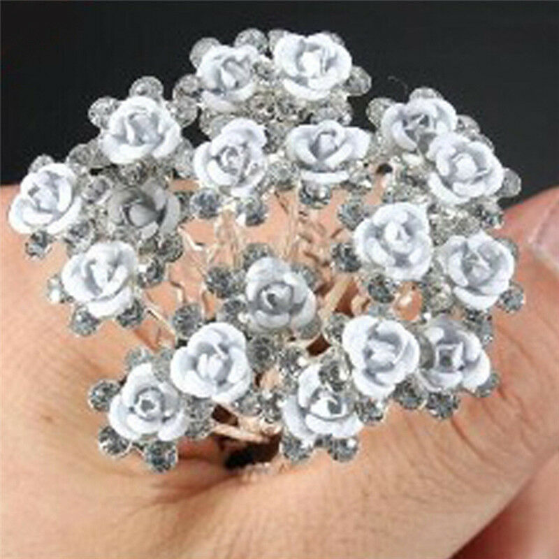 20 Pcs Bridal Wedding Pins Rose Flower Crystal Hairpin Women Jewelry Hair ClipLJ