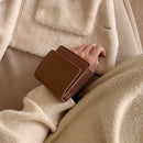 Women Solid Mini Wrist Bag Leather Purse Wristlet Clutch Handbag (Coffee)