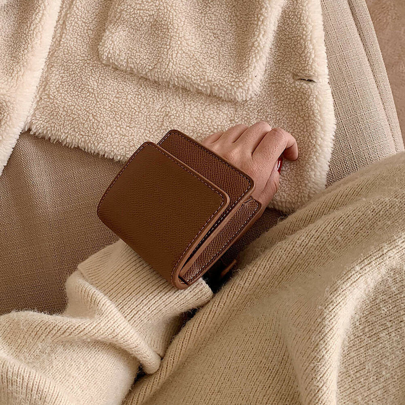 Women Solid Mini Wrist Bag Leather Purse Wristlet Clutch Handbag (Coffee)