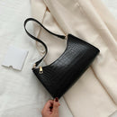 Retro Alligator Leather Handbag Women Pure Color Tote Shoulder Bag (Black)