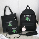 4Pcs Canvas School Backpack Set for Teenage Girls Cactus Printing Shoulder